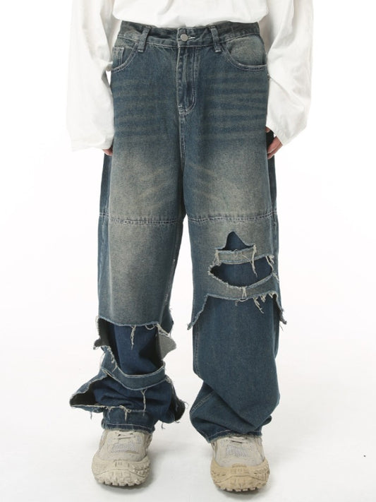 PATCHED DETAIL BAGGY JEANS