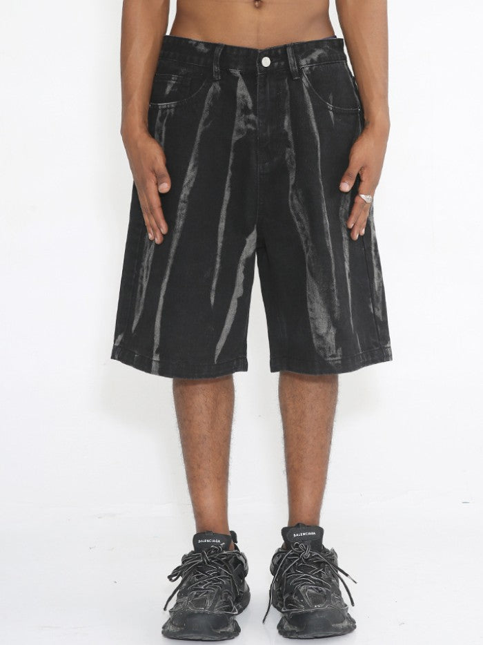 BLACK CREASE WASH DENIM JORTS