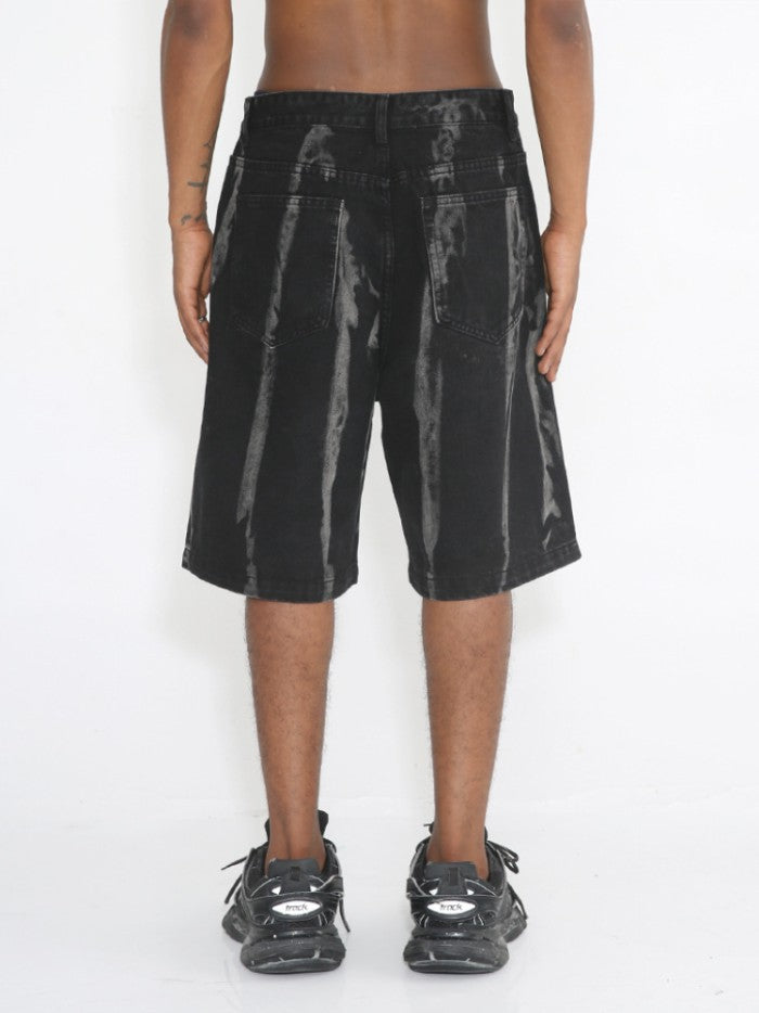 BLACK CREASE WASH DENIM JORTS