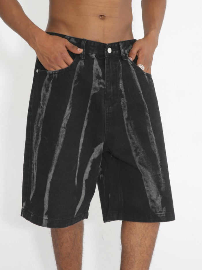 BLACK CREASE WASH DENIM JORTS