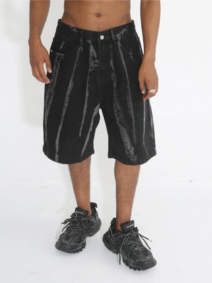 BLACK CREASE WASH DENIM JORTS